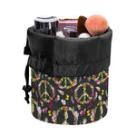 Hippie Peace Sign Flower Pattern Print Drawstring Makeup Bag