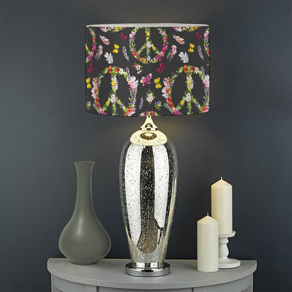 Hippie Peace Sign Flower Pattern Print Drum Lamp Shade
