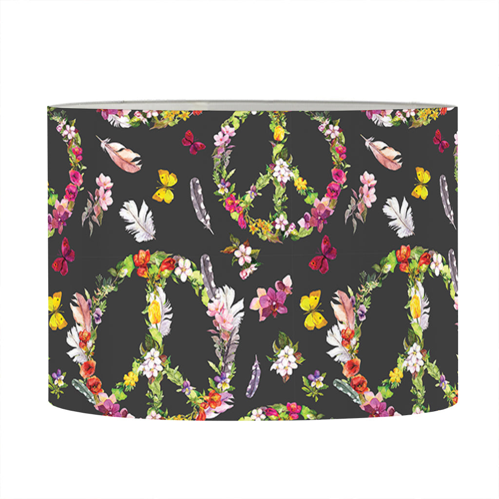 Hippie Peace Sign Flower Pattern Print Drum Lamp Shade