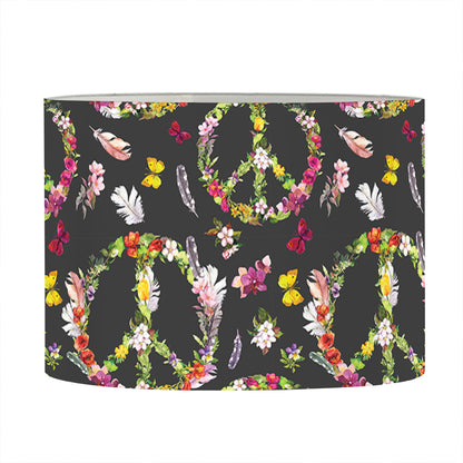 Hippie Peace Sign Flower Pattern Print Drum Lamp Shade