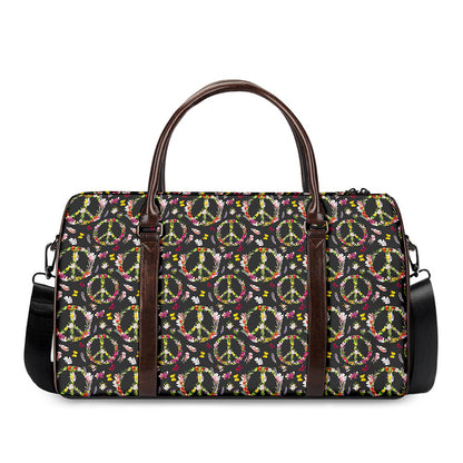 Hippie Peace Sign Flower Pattern Print Duffle Bag