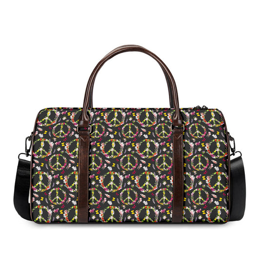 Hippie Peace Sign Flower Pattern Print Duffle Bag