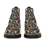 Hippie Peace Sign Flower Pattern Print Flat Ankle Boots