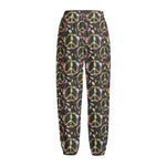 Hippie Peace Sign Flower Pattern Print Fleece Lined Knit Pants