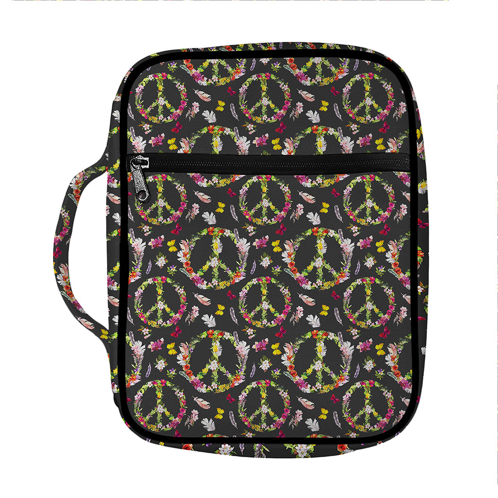 Hippie Peace Sign Flower Pattern Print Front Pocket Bible Bag