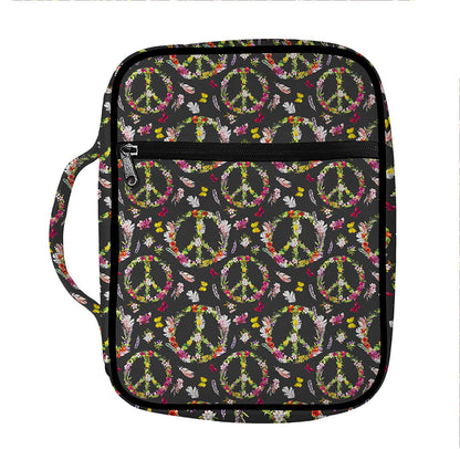 Hippie Peace Sign Flower Pattern Print Front Pocket Bible Bag