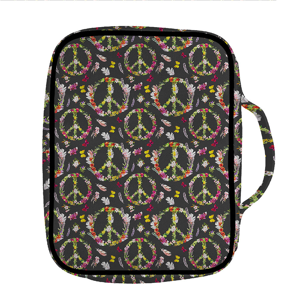 Hippie Peace Sign Flower Pattern Print Front Pocket Bible Bag