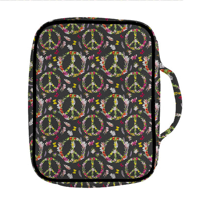 Hippie Peace Sign Flower Pattern Print Front Pocket Bible Bag