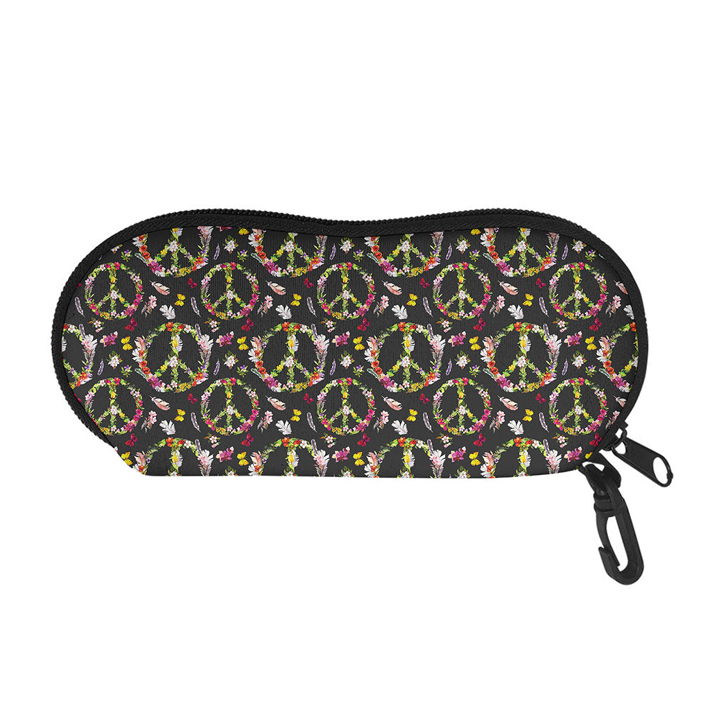 Hippie Peace Sign Flower Pattern Print Glasses Case