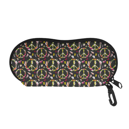 Hippie Peace Sign Flower Pattern Print Glasses Case