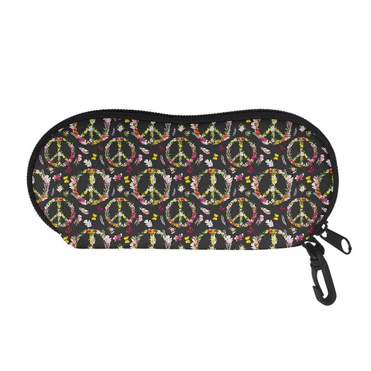 Hippie Peace Sign Flower Pattern Print Glasses Case