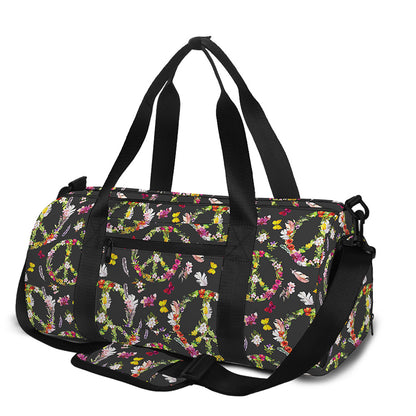 Hippie Peace Sign Flower Pattern Print Gym Bag
