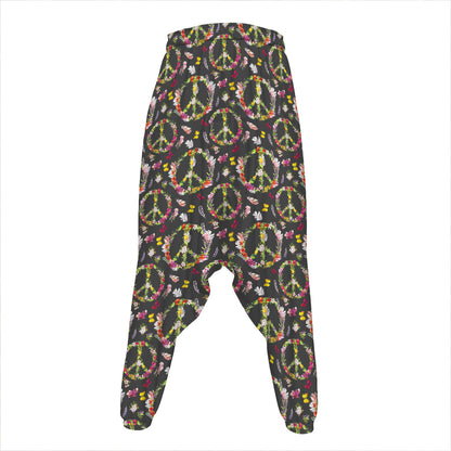 Hippie Peace Sign Flower Pattern Print Hammer Pants