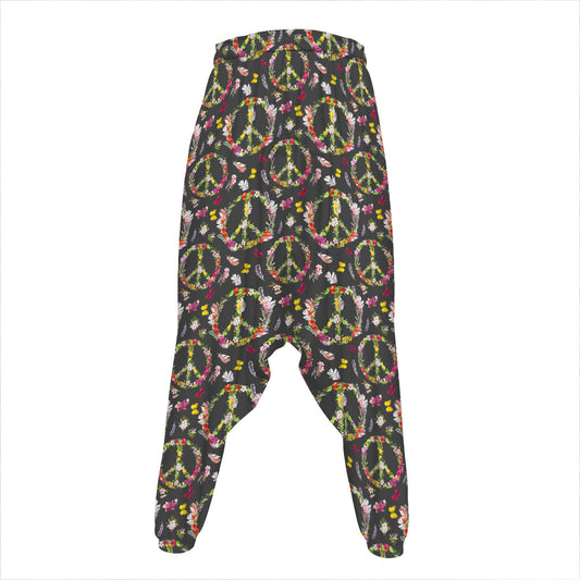 Hippie Peace Sign Flower Pattern Print Hammer Pants