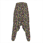 Hippie Peace Sign Flower Pattern Print Hammer Pants
