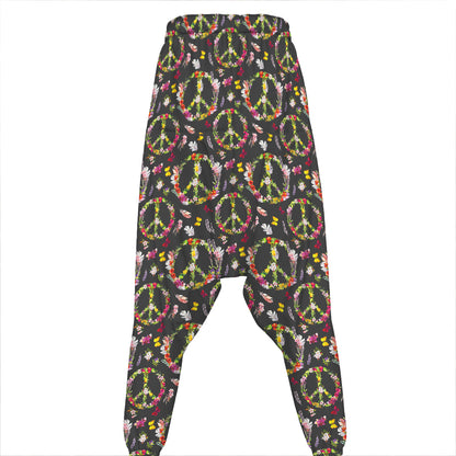 Hippie Peace Sign Flower Pattern Print Hammer Pants