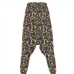 Hippie Peace Sign Flower Pattern Print Hammer Pants