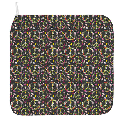 Hippie Peace Sign Flower Pattern Print Hand Towel