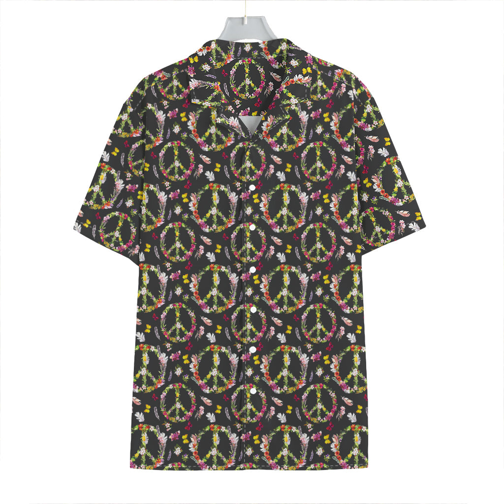 Hippie Peace Sign Flower Pattern Print Hawaiian Shirt