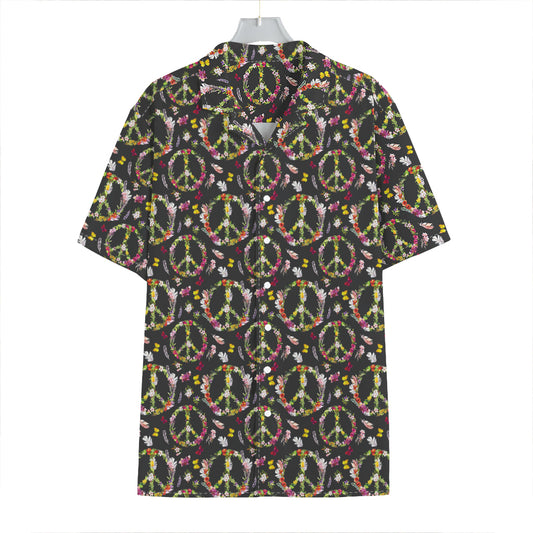 Hippie Peace Sign Flower Pattern Print Hawaiian Shirt
