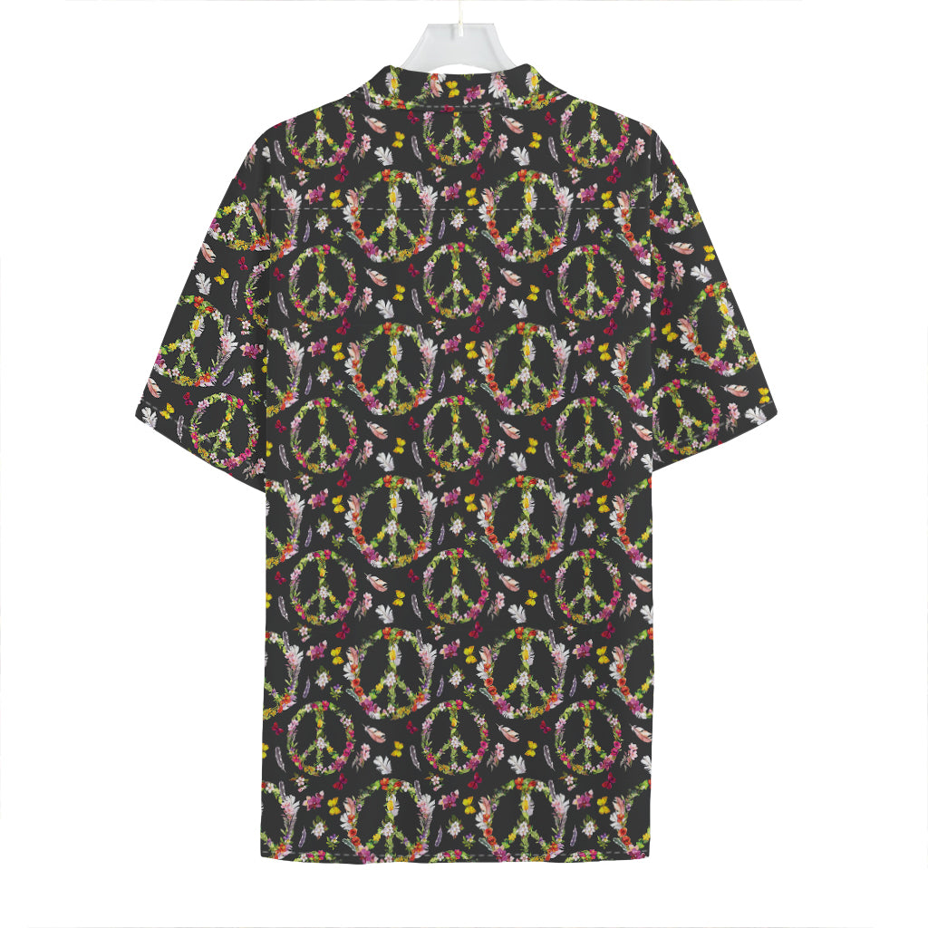 Hippie Peace Sign Flower Pattern Print Hawaiian Shirt