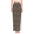 Hippie Peace Sign Flower Pattern Print High Slit Maxi Skirt