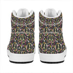 Hippie Peace Sign Flower Pattern Print High Top Leather Sneakers