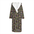 Hippie Peace Sign Flower Pattern Print Hooded Bathrobe