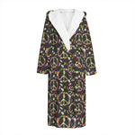 Hippie Peace Sign Flower Pattern Print Hooded Bathrobe