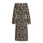 Hippie Peace Sign Flower Pattern Print Hooded Bathrobe
