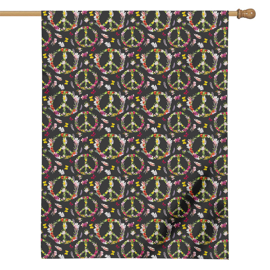 Hippie Peace Sign Flower Pattern Print House Flag