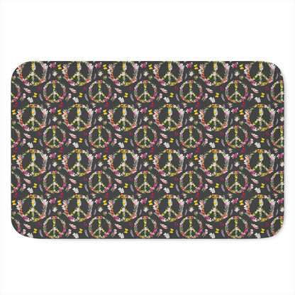 Hippie Peace Sign Flower Pattern Print Indoor Door Mat