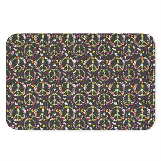 Hippie Peace Sign Flower Pattern Print Indoor Door Mat