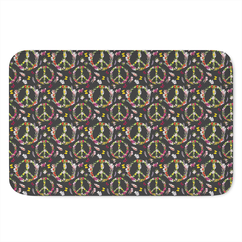 Hippie Peace Sign Flower Pattern Print Indoor Door Mat