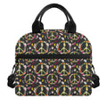 Hippie Peace Sign Flower Pattern Print Insulated Lunch Bag
