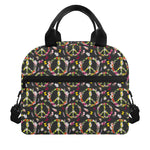 Hippie Peace Sign Flower Pattern Print Insulated Lunch Bag