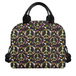 Hippie Peace Sign Flower Pattern Print Insulated Lunch Bag