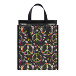 Hippie Peace Sign Flower Pattern Print Insulated Lunch Tote