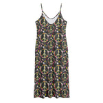 Hippie Peace Sign Flower Pattern Print Jersey Midi Cami Dress