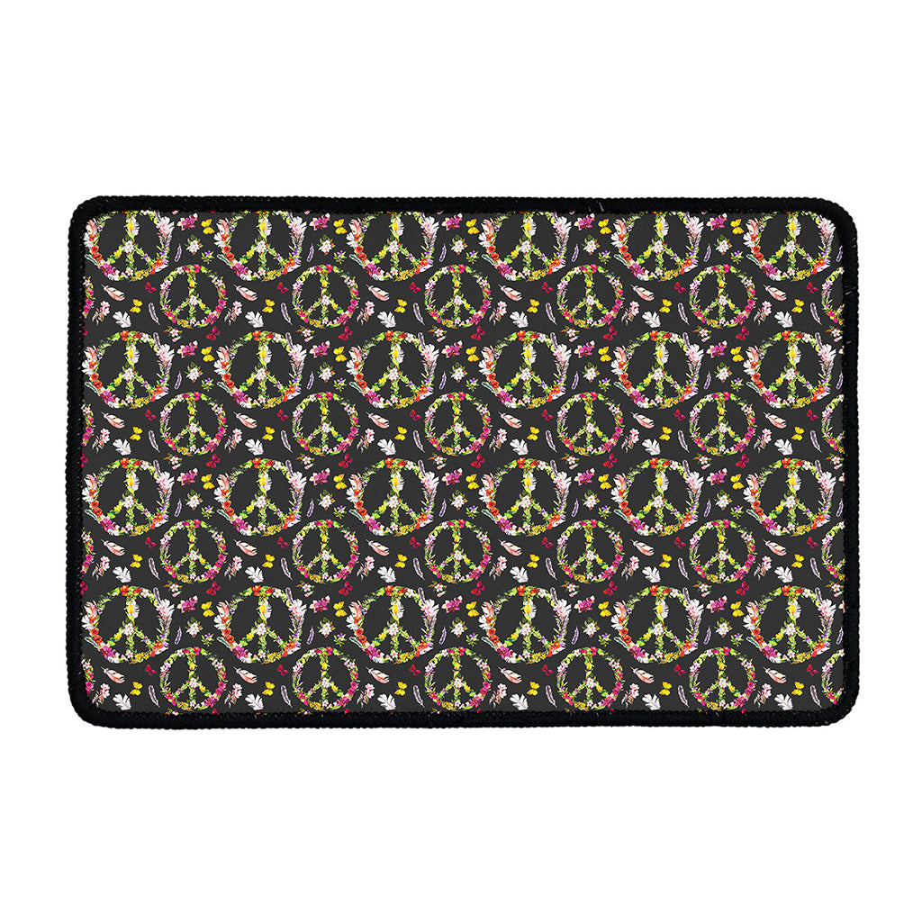 Hippie Peace Sign Flower Pattern Print Kitchen Mat