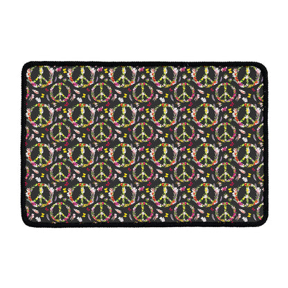 Hippie Peace Sign Flower Pattern Print Kitchen Mat