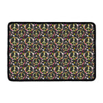 Hippie Peace Sign Flower Pattern Print Kitchen Mat