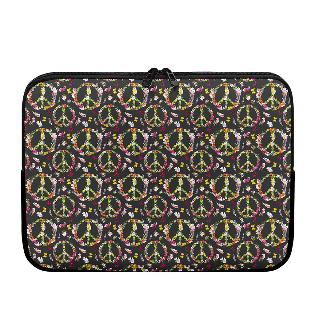 Hippie Peace Sign Flower Pattern Print Laptop Sleeve