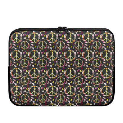 Hippie Peace Sign Flower Pattern Print Laptop Sleeve