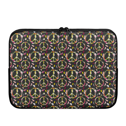 Hippie Peace Sign Flower Pattern Print Laptop Sleeve