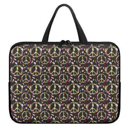 Hippie Peace Sign Flower Pattern Print Laptop Sleeve With Handle