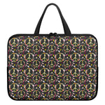 Hippie Peace Sign Flower Pattern Print Laptop Sleeve With Handle