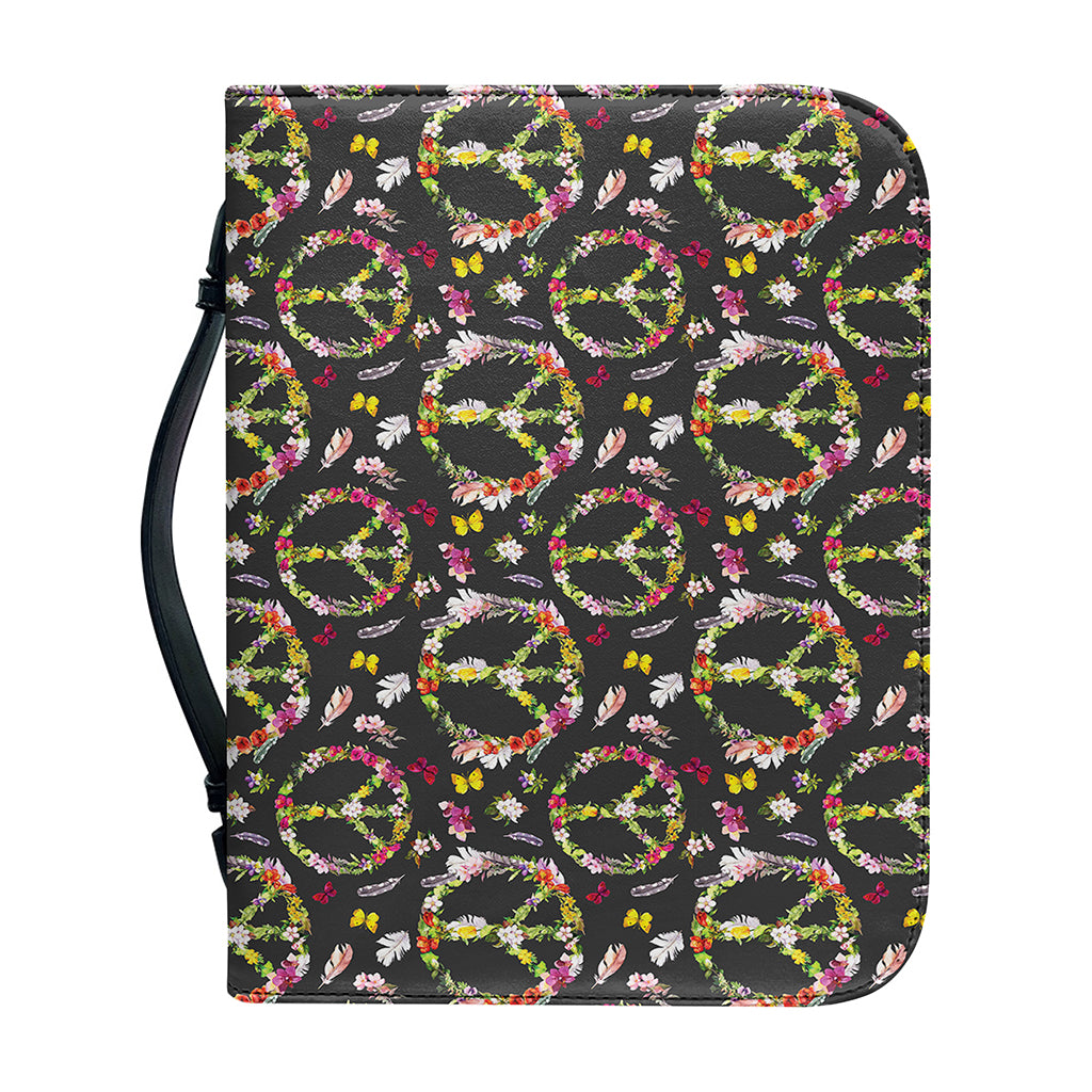 Hippie Peace Sign Flower Pattern Print Leather Bible Cover