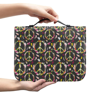 Hippie Peace Sign Flower Pattern Print Leather Bible Cover