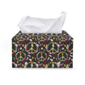 Hippie Peace Sign Flower Pattern Print Leather Tissue Box Cover